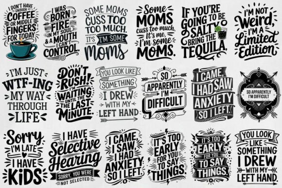 30 Sarcastic Svg Designs Bundle: Graphics for Crafts