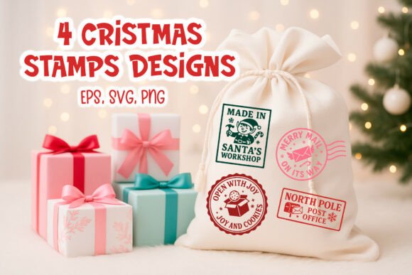 Christmas Santa Sack Stamp SVG Clipart