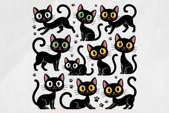 Cute Black Cat SVG Bundle for Graphics and Crafts