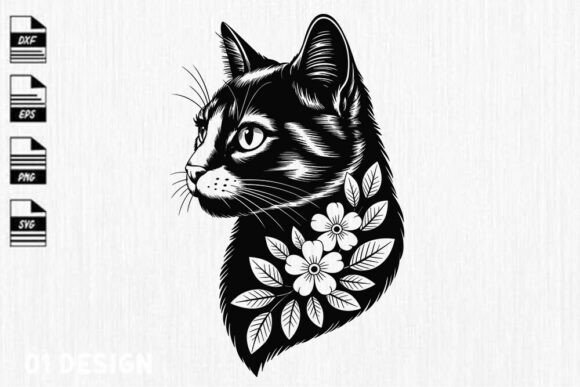 Floral Cat Silhouette SVG: Elegant Kitty in Graphics and Crafts