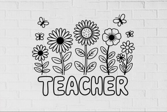 Floral Teacher SVG - Flower Butterfly: Graphics & Crafts for Branding