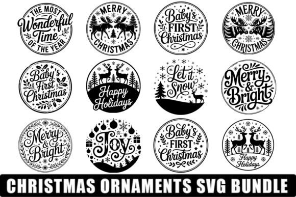 Round Christmas Ornaments SVG, Merry Chr